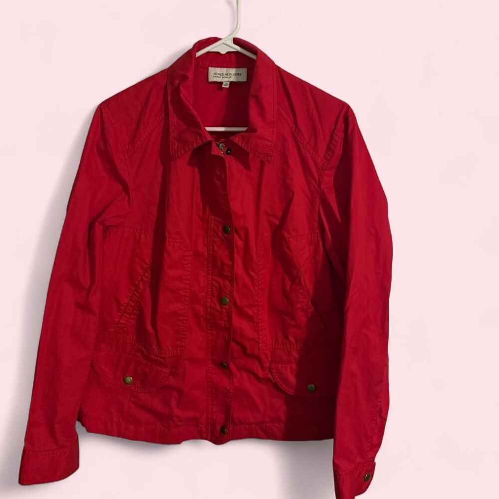Jones New York Jacket Womens 1X Red Zip Utility Field Sport Windbreaker